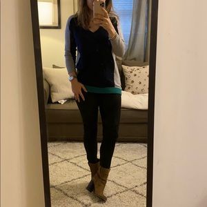 Aqua Color Block Cashmere Sweater